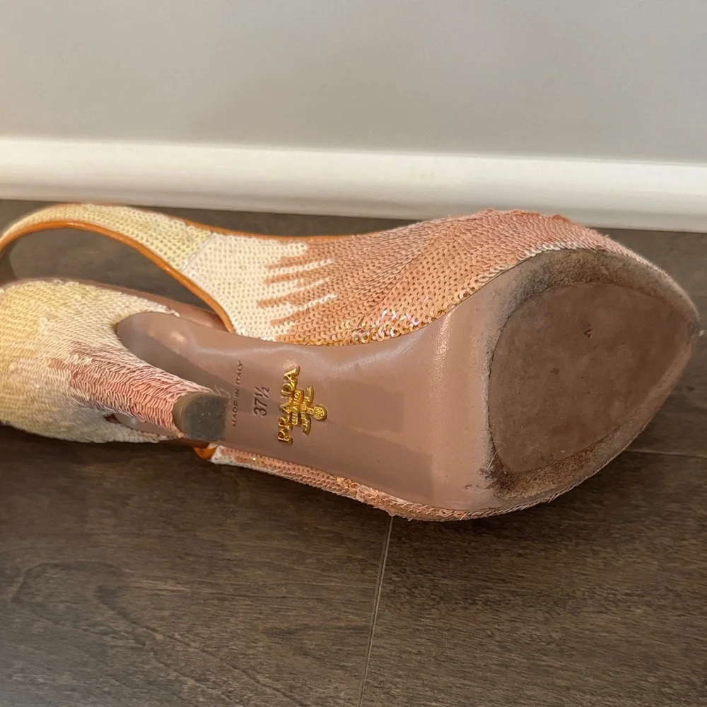 💖Prada Sequin Paillete Peep-Toe Slingback Heels - Picture 7 of 11